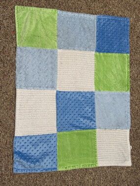 HB Soft Patchwork Baby Blanket in‎ Blue, Green & Cream infant toddler 30x40